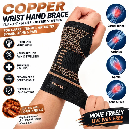 Copper wrist hand brace - hand,